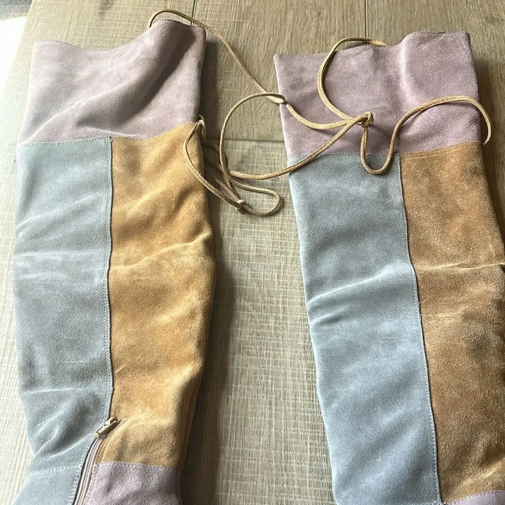 Free People Echo Platform Over-The-Knee Boots Soft Pieced Leather Patches US 7.5